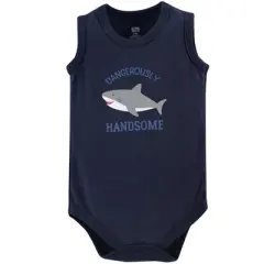 Hudson Baby Infant Boy Cotton Sleeveless Bodysuits 5pk, Shark