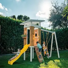 Avenlur Outdoor Swing Set: Clubhouse, slide, rock climbing wall, 2 swings, and more! Perfect for toddlers and kids ages 3-11
