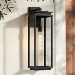 Possini Euro Design Atkins Modern Outdoor Wall Light Fixture Matte Black 24" Clear Glass for Post Exterior Barn Deck House Porch Yard Patio Outside