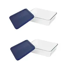 Pyrex Simply Store 6-Cup Rectangular Glass Food Storage Dish,Blue 2 Pack