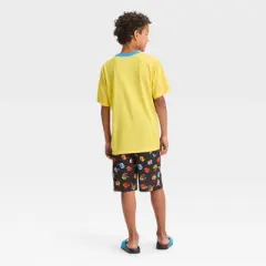 Boys' Pac-Man 2pc Short Sleeve Pajama Set with Slide Sandals - Black