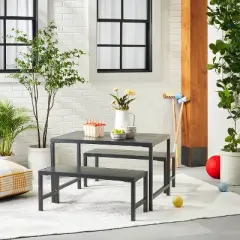 3pc Kids' Metal Outdoor Table Set - Dark Gray - Hearth & Hand&trade; with Magnolia