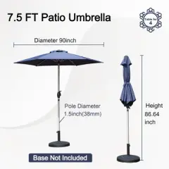 Syemin Outdoor Patio Umbrella with 6 Sturdy Ribs, Push Button Tilt and Crank, Waterproof, UV-Resistant Uitable for Garden, Blue, 90"*90"*86.64"