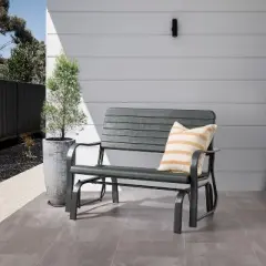 Lake Font Patio Gliding Bench - Dark Green - CorLiving: 2-Person Seating, UV & Weather-Resistant, Steel Frame