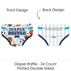 Big Dot of Happiness Go, Fight, Win - Sports - Diaper Shaped Raffle Ticket Inserts - Baby Shower Activities - Diaper Raffle Game - Set of 24