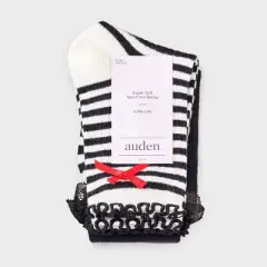 Women's Striped Waffle Knit 2pk Crew Socks with Bow Applique - Auden&trade; Ivory/Black/Red 4-10