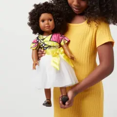 Ikuzi Dolls Pink & Yellow Dress Doll with Black Hair 18" Fashion Doll