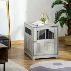 PawHut Furniture Stylish Dog Kennel, Wooden & Wire End Table with Lockable Door, Miniature Size Pet Crate Indoor Puppy Cage