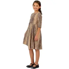 Girls Knee Length Animal Print Fit and Flare Dress