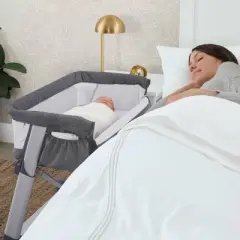 Simmons Kids' Dream Bedside Baby Bassinet Sleeper with Breathable Mesh and Adjustable Heights - Lightweight Portable Crib - Gray