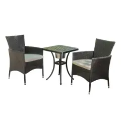 Ava 3pc Aluminum and Wicker Bistro Set with Ice Bucket -Brown /Shiny Copper- Christopher Knight Home