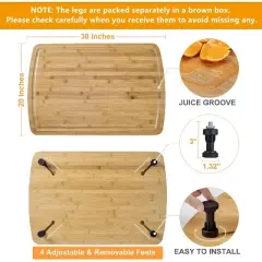 Bamboo Cutting Board and Stovetop Cover with 4 Removable Feet, 30x20 Extra Large Chopping Board with Juice Groove for Gas Electric Stove Burner RV