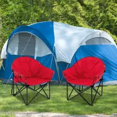 2 PCS Oversized Folding Padded Camping Moon Saucer Chair Bag Outdoor Fishing Red\Navy\ Brown\Grey