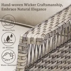 Buenhomino Patio Sofa, All Weather Outdoor Rattan Wicker 3-Seat Sofa High Back Couch with Premium Cushions for Garden Backyard Porch