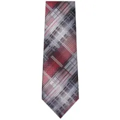 TheDapperTie Men's Burgundy, Brown And Gray Stripes Necktie with Hanky