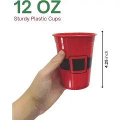 4E's Novelty 16 oz Christmas Cups for Party - 50 Pack Christmas Party Disposable Plastic Cups with Santa & Humorous Quotes Bulk & Holiday Cups