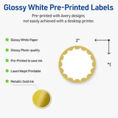 Avery&reg; Labels, 2" Diameter, Gold Dots Edge, Glossy White, 120ct