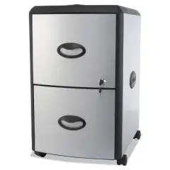 Storex Two-Drawer Mobile Filing Cabinet With Metal Siding 19 x 15 x 23 Silver/Black 61352U01C