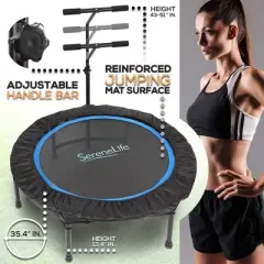 SereneLife 35.4'' Pro Aerobics Fitness Trampoline with Adjustable Handrail SLELT418 - Compact Indoor/Outdoor