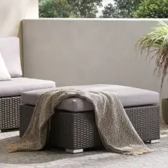 GDFStudio Avianna Outdoor Wicker Rectangular Ottoman with Cushion