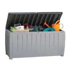 Keter 90 gal Novel Resin Deck Box Gray: Weatherproof Outdoor Storage, Lockable Lid