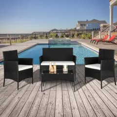 KTMBDW 4 Pieces Patio Set Outdoor Wicker Furniture Sets Modern Rattan Chair Conversation Sofa Sets with Glass Coffee Table for Yard and Bistro