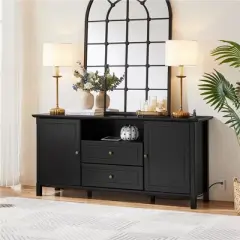 Yaheetech 58in Modern TV Console Table with Power Outlet Black
