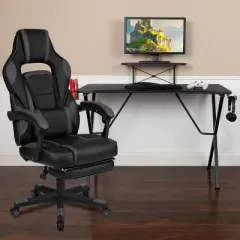 Flash Furniture Gaming Desk with Cup Holder/Headphone Hook/Monitor Stand & Reclining Back/Arms Gaming Chair with Footrest