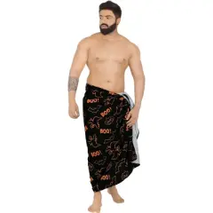 LA LEELA Men's Pareo Halloween Costumes Ghost Party Swim Trunks Swimwear Summer Sarong Full Beach Wrap for Men One Size Black, Ghost