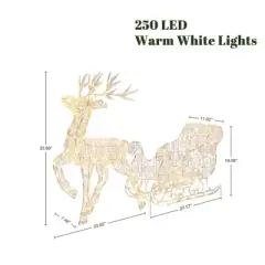 LuxenHome 2-Piece Lighted Reindeer and Sleigh Christmas Yard Decoration, Outdoor Holiday Set with Timer White