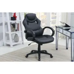 Okak Height-Adjustable Office Chair, Upholstered Desk Chair with Wheels, Comfy Gaming Chair for Office, Study, Play Room