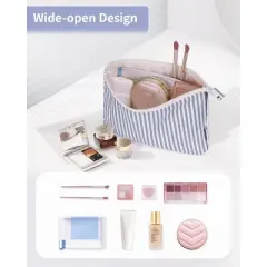 Narwey Striped Makeup Bag with Small Makeup Bag for Purse
