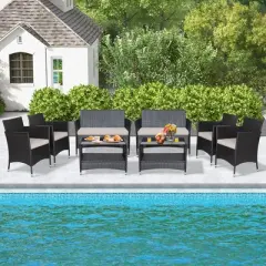 Tangkula 8PCS Outdoor Sofa Set Patio Rattan Wicker Conversation Set w/ Coffee Table