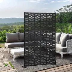 Lirago 72 in. Outdoor Privacy Panel Galvanized Metal Fence Black
