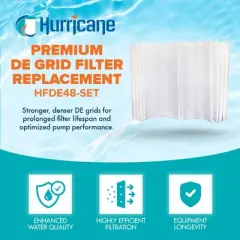 Hurricane Filters 48 Sq Ft DE Grid Filter Replacement for PFS2448, FG-2004, FC-9540, DEX4800 DA/DS, PacFab, Waterway, and Universal Pro 48, 4 Pack