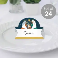 Big Dot of Happiness Holy Nativity - Manger Scene Religious Christmas Tent Buffet Card - Table Setting Name Place Cards - Set of 24