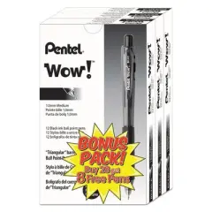 Pentel WOW! Ballpoint Pen Value Pack, Retractable, Medium 1 mm, Black Ink, Smoke/Black Barrel, 36/Pack