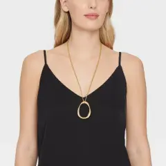 Oval Pendant Necklace - A New Day&trade; Gold: Lobster Claw Clasp, 32" Length, Zinc Material, Includes 3" Extender