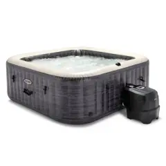 Intex 28451EP PureSpa Plus Greystone Inflatable Square Hot Tub Spa, 94 x 28", and Tablet Mobile Phone Spa Tray Accessory with LED Light Strip, White