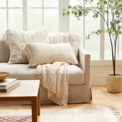 Textural Woven Throw Pillow with Trims Cream - Threshold&trade; designed with Studio McGee