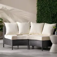 Christopher Knight Home 2pc Newton Wicker Outdoor Patio Curved Loveseat Sectional with Cushions Gray/White