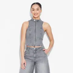 Women's Zip-Up Denim Moto Vest - Wild Fable&trade;