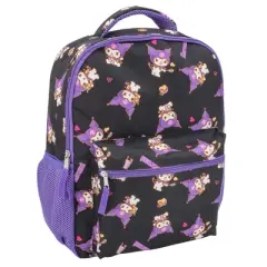 Hello Kitty 16&rdquo; Backpack With Front Pocket for Girls, Allover Print Bookbag featuring Kuromi, Black