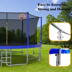 ORRD 16FT Outdoor Trampoline with Enclosure Net, Balance Bar, Basketball Hoop & Ball, ASTM Approved Heavy-Duty Trampoline for Kids & Teens