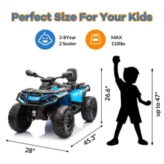 Garvee 12V 2-Seater Ride On ATV for Kids, Electric Car with Remote Control, 4x200W Motors, Bluetooth Music, LED Lights, Spring Suspension