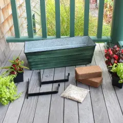 Achla Designs 24" Medium Rectangular Galvanized Steel Wrought Iron Outdoor Planter with Wall Brackets Green: Durable, with Drainage Holes