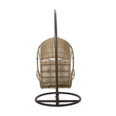 Malia Outdoor Wicker Hanging Chair with Stand  Brown/Beige - Christopher Knight Home