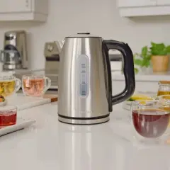 Kenmore 57.6oz Preset Programable Stainless Steel Electric Tea Kettle Black/Silver: 1.8L, Auto Shut-Off, LED Light