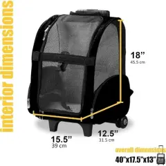 KOPEKS Pet Carrier Backpack with Wheels &ndash; Black, Large, Travel-Friendly, Comfortable, Durable for Dogs & Cats