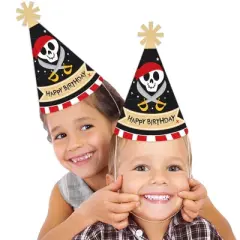 Big Dot of Happiness Pirate Ship Adventures - Cone Happy Birthday Party Hats for Kids and Adults - Set of 8 (Standard Size)